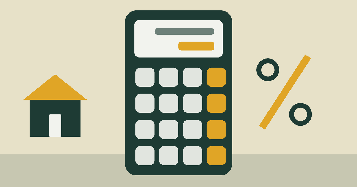 A calculator beside a house and a percent sign